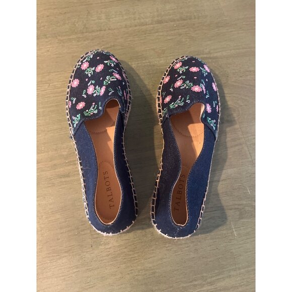 Talbots Womens Floral Embroidered Espadrille Flats Navy Blue Size 7.5 - Picture 4 of 6